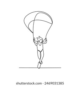 One continuous line drawing of paragliding sport vector illustration. Paragliding, an exhilarating dance with the wind and sky. Paragliding is both art and adventure. Sports design in simple linear.