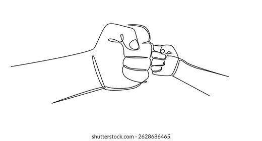 um desenho de linha contínua de pai e bebê fist.single linha vetor ilustração de pai e filho.abstract linha art.eps 10