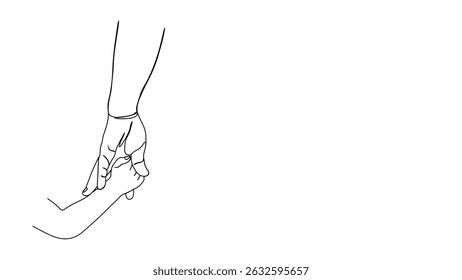 One continuous line drawing of parent and baby holding hands. Line drawing of father holding child’s hand, single line vector illustration. relationship between father and baby.