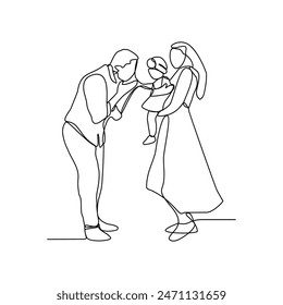 One continuous line drawing of parents playing with their children vector illustration. Family activities bring joy, strengthen bonds, and create cherished design in simple linear continuous vector.