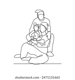 One continuous line drawing of parents playing with their children vector illustration. Family activities bring joy, strengthen bonds, and create cherished design in simple linear continuous vector.