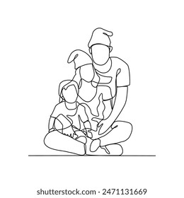 One continuous line drawing of parents playing with their children vector illustration. Family activities bring joy, strengthen bonds, and create cherished design in simple linear continuous vector.