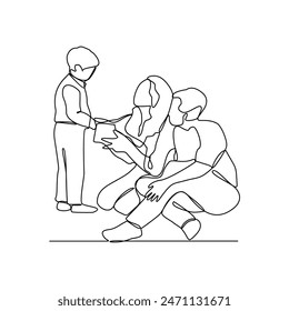 One continuous line drawing of parents playing with their children vector illustration. Family activities bring joy, strengthen bonds, and create cherished design in simple linear continuous vector.