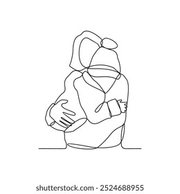 One continuous line drawing of a parents hugging his child vector illustration. Affection design concept in simple linear style vector. Great design for parenting course and education purpose.