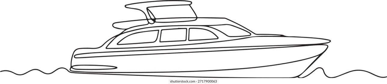 Un dibujo de línea continua de un barco de pasajeros con techo. Ilustración vectorial de un dibujo de línea de un bote de pasajeros amarrado. dibujo de icono de una línea
