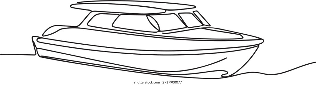 Un dibujo de línea continua de un barco de pasajeros con techo. Ilustración vectorial de un dibujo de línea de un bote de pasajeros amarrado. dibujo de icono de una línea
