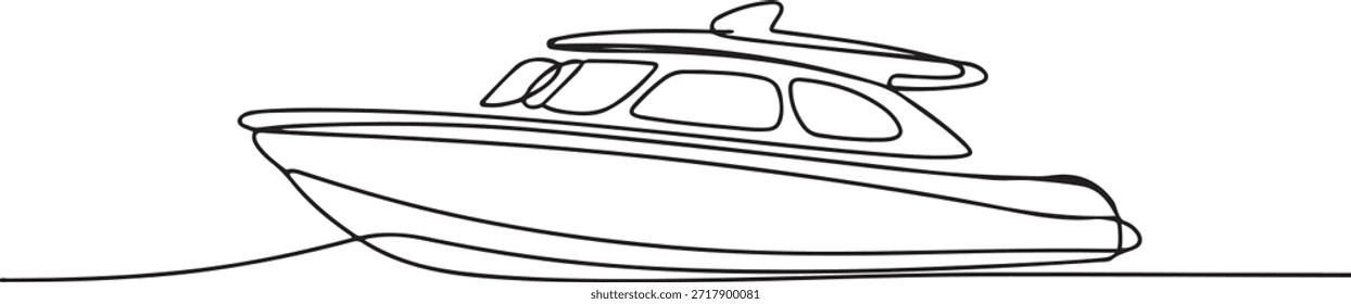 Un dibujo de línea continua de un barco de pasajeros con techo. Ilustración vectorial de un dibujo de línea de un bote de pasajeros amarrado. dibujo de icono de una línea
