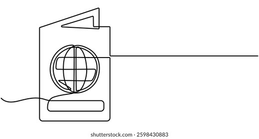 One Continuous Line Drawing of Passport Icon. Single Line Vector Illustration, Continuous one line drawing hand holding passport. airport activities concept. Single line draw design vector graphic.