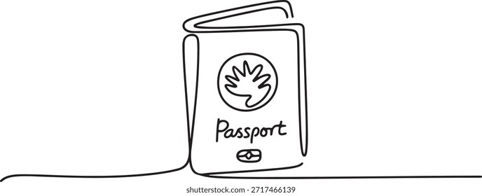 Um desenho de linha contínua do ícone Passport. Ilustração de vetor de linha única, desenho de ícone de uma linha

