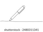 One continuous line drawing of pen Pencil symbol of study and education concept in simple linear style,