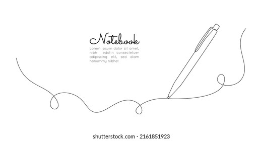 One continuous line drawing of pen writing thin wave stroke. Pencil symbol of study and education concept in simple linear style. Contour silhouette icon. Doodle vector illustration