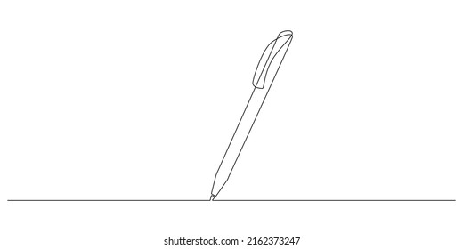 One continuous line drawing of pen writing thin stroke. Pencil symbol of study and education concept in simple linear style. Contour icon. Doodle vector illustration