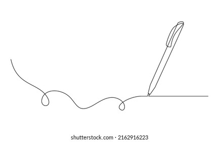 One continuous line drawing pen writing wave thin stroke  Pencil symbol study   education concept in simple linear style  Contour icon  Doodle vector illustration