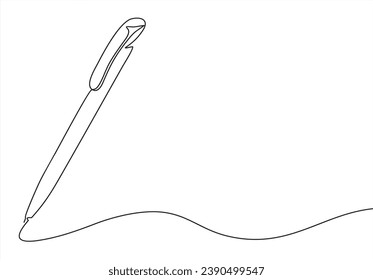 Un dibujo de línea continua de la escritura de la pluma de onda delgada trazo. Símbolo de lápiz del concepto de estudio y educación en un estilo lineal simple. Icono de contorno. Ilustración del vector Doodle