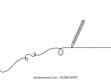 One continuous line drawing of pen writing wave thin stroke. Pencil symbol of study and education concept in simple linear style. Contour icon. Doodle vector illustration