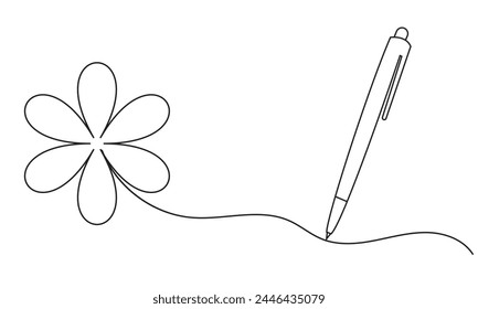 Eine durchgehende Strichzeichnung des Schreibstiftes Welle dünner Strich. Bleistiftsymbol des Studien- und Bildungskonzepts im einfachen linearen Stil. Kontursymbol. Vektorillustration. EPS 10