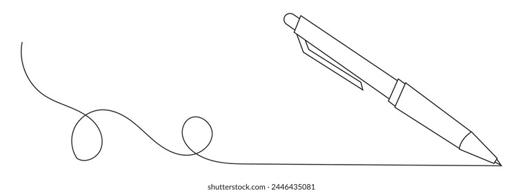 One continuous line drawing of pen writing wave thin stroke. Pencil symbol of study and education concept in simple linear style. Contour icon.  vector illustration. EPS 10