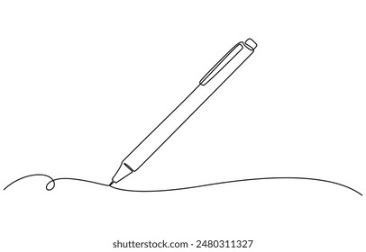 One continuous line drawing of pen Pencil symbol of study and education concept in simple linear style,