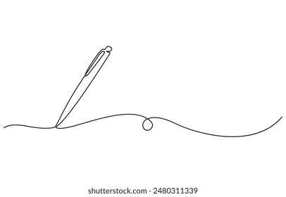 One continuous line drawing of pen Pencil symbol of study and education concept in simple linear style,