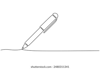 One continuous line drawing of pen Pencil symbol of study and education concept in simple linear style,