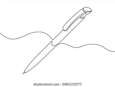 One continuous line drawing of pen writing wave thin stroke. Pencil symbol of study and education concept in simple linear style. Contour icon. Doodle vector illustration