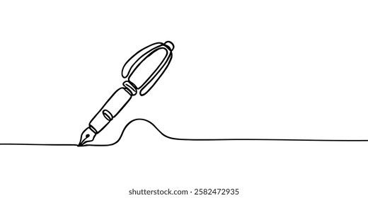 One continuous line drawing of pen Pencil symbol of study and education concept in simple linear style