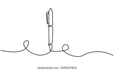 One continuous line drawing of pen writing wave thin stroke. Pencil symbol of study and education concept in simple linear style
