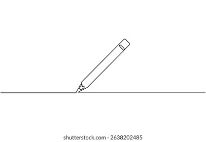 One continuous line drawing of pen writing thin stroke. Pencil symbol of study and education concept in simple linear style,  outline, banner in minimalism style.
