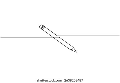 One continuous line drawing of pen writing thin stroke. Pencil symbol of study and education concept in simple linear style,  outline, banner in minimalism style.