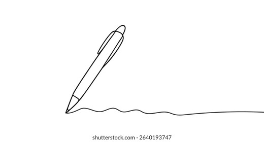 One continuous line drawing of pen Pencil symbol of study and education concept in simple linear style,