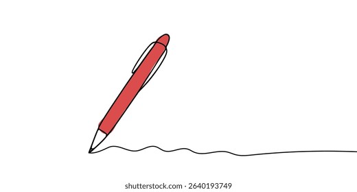 One continuous line drawing of pen Pencil symbol of study and education concept in simple linear style,