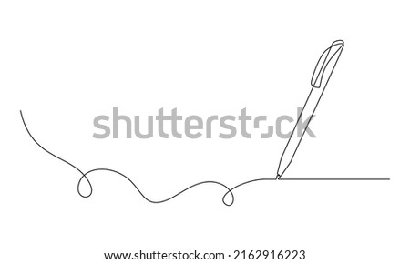 One continuous line drawing of pen writing wave thin stroke. Pencil symbol of study and education concept in simple linear style. Contour icon. Doodle vector illustration