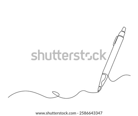 One continuous line drawing of pen pencil vector illustration. Ballpoint for study and education concept in monoline design. Technology concept.