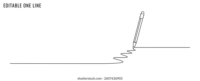 One continuous line drawing of pencil. Education, office work concept. Editable stroke, vector illustration