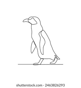 Eine durchgehende Strichzeichnung eines Pinguins sucht nach Fischen zum Fressen in der Arktis Vektorgrafik Design Illustration. Pinguin Wildlife Aktivität Illustration in einfachen linearen Stil Vektorgrafik Design Konzept.