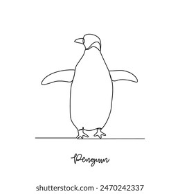 Una línea continua de dibujo de Ilustración vectorial de pingüino. Temas de aves de corral y animales de aves en concepto de diseño de línea continua simple. Las aves de corral se refieren a las aves domésticas criadas para su carne, huevos.