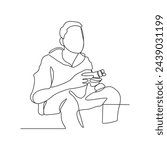 One continuous line drawing of the people are playing soccer video games in a room of house vector illustration. playing video games activity illustration in simple linear style vector design concept.