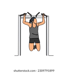 One continuous line drawing of a people with gymnastic activity. Gymnastic concept illustration in simple linear style. Fitness design concept vector illustration