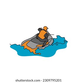 One continuous line drawing of people play Jet ski vector illustration. Jet ski design in simple linear continuous style vector concept. Sports themes design for your asset vector design illustration.