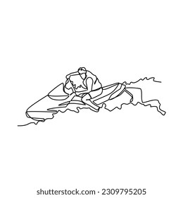One continuous line drawing of people play Jet ski vector illustration. Jet ski design in simple linear continuous style vector concept. Sports themes design for your asset vector design illustration.