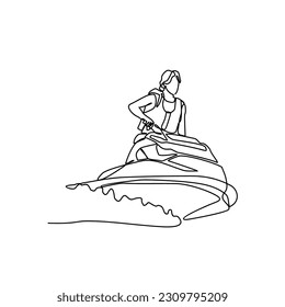 One continuous line drawing of people play Jet ski vector illustration. Jet ski design in simple linear continuous style vector concept. Sports themes design for your asset vector design illustration.