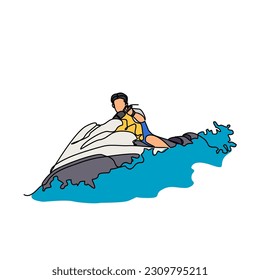 One continuous line drawing of people play Jet ski vector illustration. Jet ski design in simple linear continuous style vector concept. Sports themes design for your asset vector design illustration.