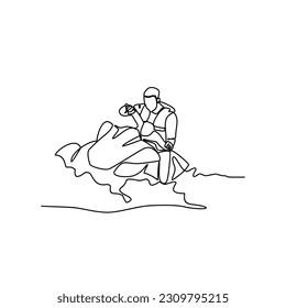 One continuous line drawing of people play Jet ski vector illustration. Jet ski design in simple linear continuous style vector concept. Sports themes design for your asset vector design illustration.