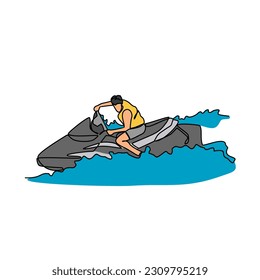 One continuous line drawing of people play Jet ski vector illustration. Jet ski design in simple linear continuous style vector concept. Sports themes design for your asset vector design illustration.