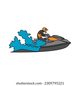 One continuous line drawing of people play Jet ski vector illustration. Jet ski design in simple linear continuous style vector concept. Sports themes design for your asset vector design illustration.