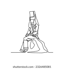 One continuous line drawing of people using the traditional clothes. Asian traditional clothes concept in simple linear style. Fashion and beauty concept vector illustration