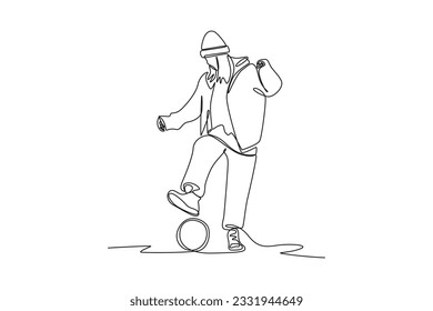 One continuous line drawing of people performing outdoor activities. Sports concept. Doodle vector illustration in simple linear style. 