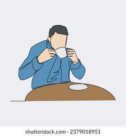 Una línea continua de la actividad de la gente en una cafetería. Diseño de la actividad de la cafetería en una sencilla ilustración de estilo lineal. Diseño adecuado para la promoción de la industria cafetera ilustración vectorial