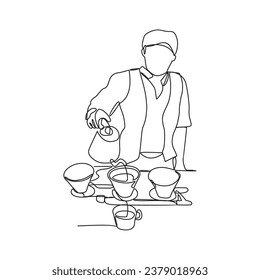 One continuous line drawing of people activity in coffee shop. Coffee shop activity design in simple linear style illustration. Suitable design for coffee shop business promotion vector illustration