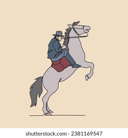 One continuous line drawing of people riding the horse. A jockey is someone who rides a horse in a race. Riding the horse in simple linear style vector illustration. Suitable design for your asset.